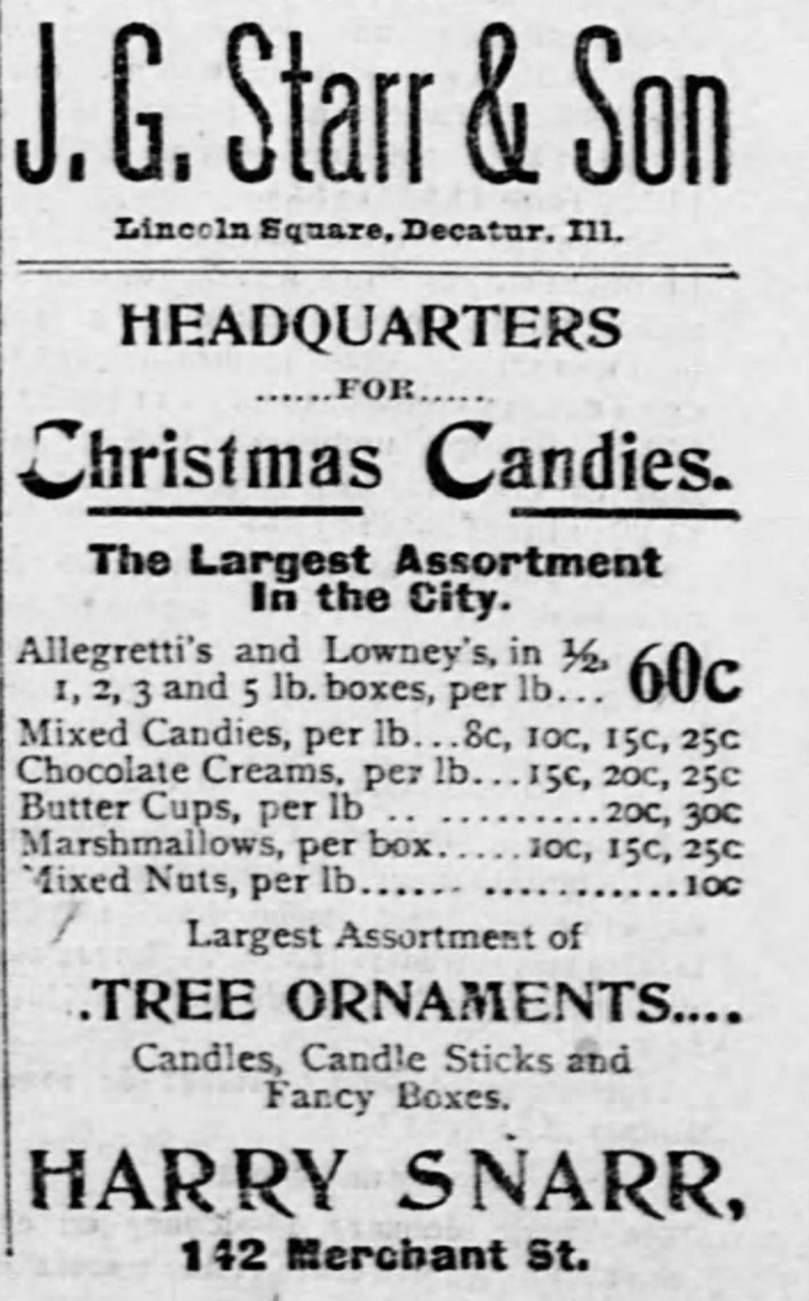 J.G. Starr & Son: Headquarters for Christmas Candies
